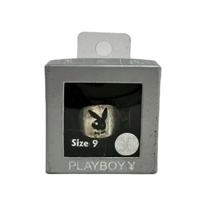 Early 2000 Playboy Bunny Head Silver-Tone Cut-Out Ring Size 9 - New with Defect - Picture 1 of 10