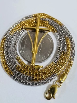 22K Solid 916 Real twotone Fine Gold Cross Set Necklace 21/21.5” Long 13.57g 3mm - Image 1 of 4