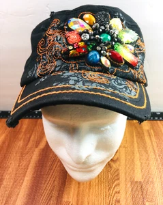 Bling Jeweled Ball Cap Flat Distressed Embroidery Strap Back Something Special - Picture 1 of 24
