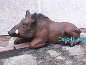 Wildschwein Figur Liegend Jäger Keiler Eber Lebensgroß Wildsau Gartenfigur Groß  - Bild 1 von 2