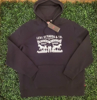 Men's Levis Pullover Hoodie Standard Fit Black ⚫ Graphic Print Size XL ~ New - Image 1 of 4