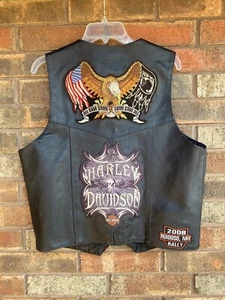 Vintage All State Leather Vest Motorcycle Vest Harley & Eagle Patches Large - Picture 1 of 8
