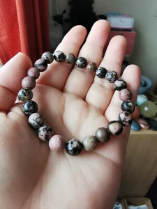 Handmade 8mm Faceted Rhodonite Beaded Crystal Bracelet - Picture 1 of 2