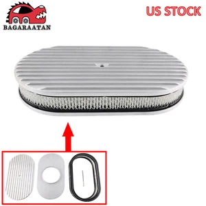 New 15" Full Finned Natural Quality Aluminum Oval Retro Air Cleaner Assembly Kit - Picture 1 of 7