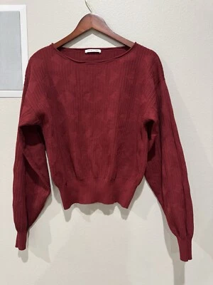 Helmut Lang Sweater Woman's Medium Cream Knit Cotton Distressed V Neck Rib - Image 1 of 4