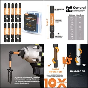 Set 10pcs 3/16" Impact Hex Head Allen Wrench Drill Bit Set 10pcs with Magnetism - Picture 1 of 12