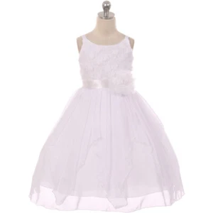 BLANCO Talla 10 Recital Dama de honor Formal Cumpleaños Comunión Flor Niña Vestido - Imagen 1 de 3