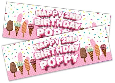DAILYGIFTS x2 Personalised Birthday Banner Ice Cream Design Kids Party Decoration 566
