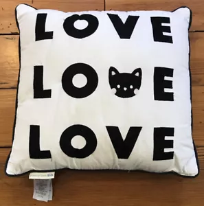 Pottery Barn Kids Love Love Love Black Cat Kitten Embroidered Throw Pillow 15" - Picture 1 of 5