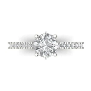 1.34ct Round Cut Accent Statement Simulated Engagement Ring 14K White Solid Gold - Picture 1 of 11