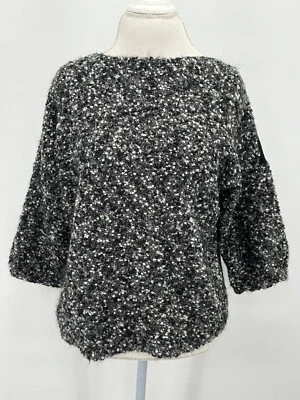 Eileen Fisher Boiled Wool Box Top Marbled Sz L Italian Yarn 3/4 Sleeve Textured - Image 1 of 4