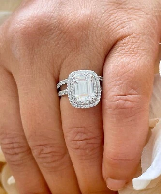 IGI Certified 14k White Gold Emerald Cut Diamond Engagement Ring And Band 2.50ct - Image 1 of 4