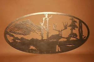 Deer Scene Plasma Cut Metal Wall Art Hanging Home Decor Hunting - Picture 1 of 1