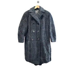 Vintage 1960s Netherlands Fashions 100% Wool Black Charcoal Fuzzy Pea Coat M/L - Picture 1 of 4