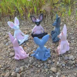Creative Hairless Cat Ornament Meditation Yoga Happy Cat Decor Art Sculptures Ou - Picture 1 of 10