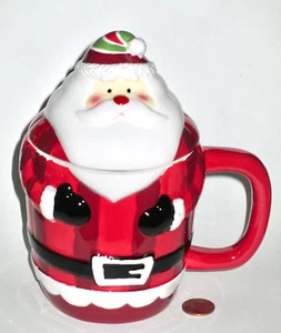 AMERICAN ATELIER HAPPY HOLIDAYS SANTA MUG WITH LID -EARTHENWARE -NEW/MINT IN BOX - Picture 1 of 13
