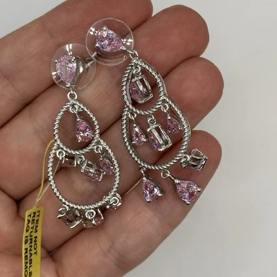 Pendientes Karis Platino Vinculados Niveles Colgantes Gota Piedras Rosa Nuevos Foto 1 de 4