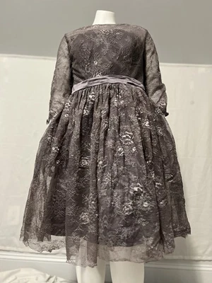 Hermoso Vestido de Madre de la Novia de Encaje de Cóctel Hecho a Mano Talla 12 Gris Formal Foto 1 de 4