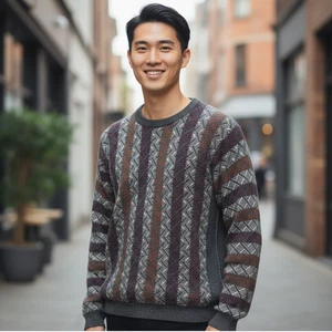 Vintage Peruvian Connection 100% Alpaca Sweater Gray Multicolor Men's XL Cosby - Picture 1 of 6