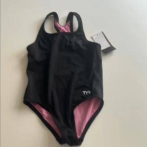 TYR Girls' Durafast Lite Ella Maxfit Swimsuit Size Small, 6/6X, Black/ Pink, NWT - Picture 1 of 6