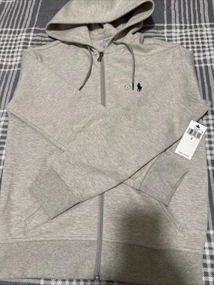 Auténtica sudadera con capucha Polo Ralph Lauren con cremallera completa para hombre, gris jaspeado claro talla S nueva con etiquetas Foto 1 de 4