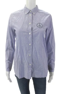 J Crew Womens Button Front Long Sleeve Peace Symbol Collared Shirt Blue Size 0 - Picture 1 of 8