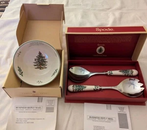 Neu im Karton Spode Christmas Tree Salatbesteck-Set UND 4" Süßigkeitenschüssel - Bild 1 von 10