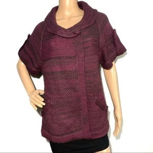 Dressbarn Wine Burgundy Wool Blend Cable Knit Cardigan Women Size Large EUC - Picture 1 of 4