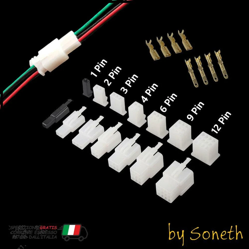 CONNETTORE AUTOMOTIVE FASTON DA 2,8mm AUTO CAMION CARAVAN MOTO 2 3 4 6 9 PIN