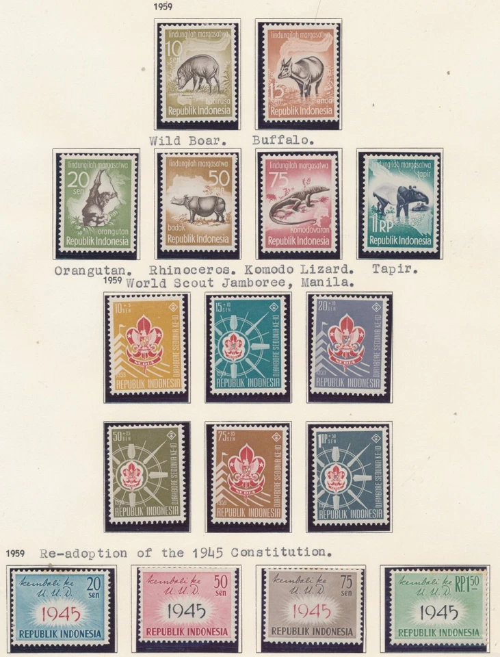 Indonesia 1959 Animals, Constitution, Scouting Mi 237-252 Mint Hinged - Image 1 of 1
