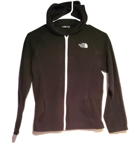 The North Face Girls Fleece Full Zip Black Jacket Size Large L Youth White Trim - Picture 1 of 2