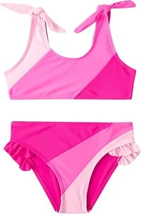 Toddler Girls Swimsuit Color Block Swimwear Kids 5-6 Years, Pink - Picture 1 of 7