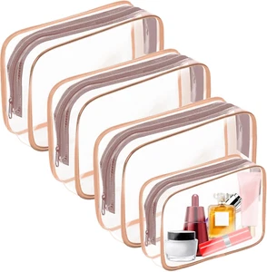 Paquete de 4 bolsas de maquillaje de viaje portátiles para artículos de tocador transparentes TSA 4 paquetes rosa - Imagen 1 de 12