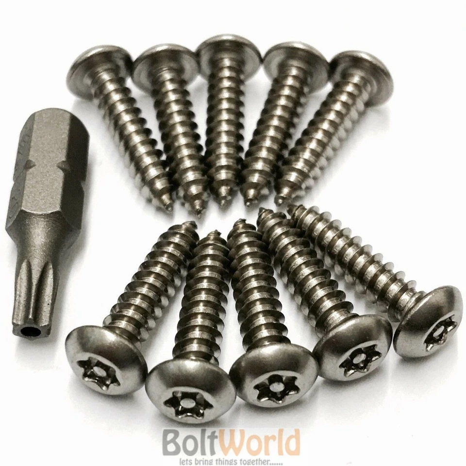 11 PCE STAINLESS STEEL NUMBER PLATE SECURITY SCREWS KIT - 10 SCREWS & TORX BIT - Image 1 of 1