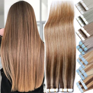 Balayage Seamless Tape in Real Remy Human Hair Extensions Invisible PU Skin US - Picture 1 of 43