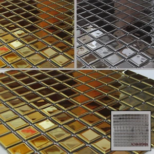 Mosaico de vidrio azulejos de mosaico oro plata cromo espejo de azulejos protección contra salpicaduras pared - Imagen 1 de 5
