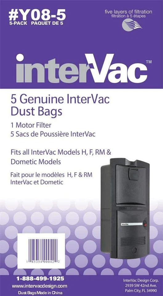 Genuine Intervac 5-pack Dust Bags and Exhaust Filter Y08-5 - Image 1 of 1