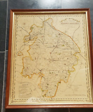 Antique Style County Map Print of WARWICKSHIRE - Colour, Framed & Glazed 47x40cm