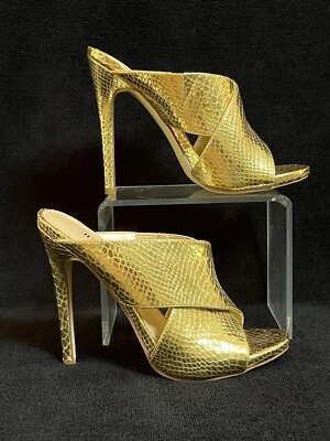 Tacones sin cordones JUST FAB Loolah metálicos dorados punta abierta talla 7 Foto 1 de 4