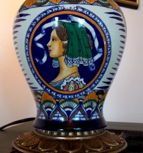 Tisch lampe Florentine Porzellan Messing  Italy Art Déco Höhe Table Lamp antik - Bild 1 von 4