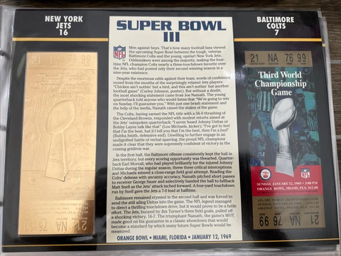 NFL Gold Super Bowl Ticket Willabee Ward 22KT #3 NY Jets Vs. Baltimore Colts Cover