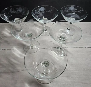 ROSE by Javit -  Etched Coupe/Champagne/Sherbet Glassware Set of 6 Art Deco - Picture 1 of 6
