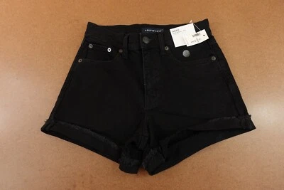 Pantalones Cortos Aeropostale Para Mujer 0 Negros Elastizados Denim Tiro Alto 3.5" Entrepierna Mamá Nuevos con Etiquetas Foto 1 de 4