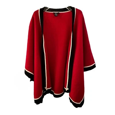 Vintage Red Boiled Wool Cape Poncho Black White Trim EUC Christmas Holiday - Image 1 of 4