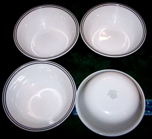 4 Matching Pristine 6.25" Corelle Cereal Block Bowls w/Double Black Lined Rim - Picture 1 of 3
