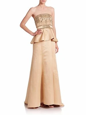 Sue Wong Strapless Beaded Bodice Peplum Gown.. - Image 1 of 4