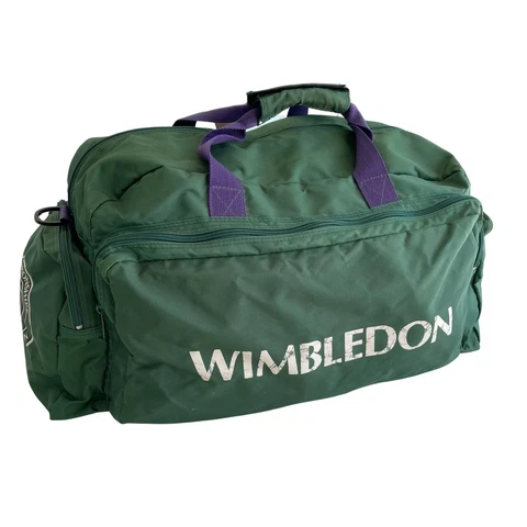 Used Wimbledon 1989 Green Canvas Gym Bag Purple Handles Cover