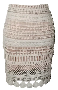 Ally Womens Skirt Size 6  Nude White Lace Crochet Lined Form Fit Side Zipper - Bild 1 von 9