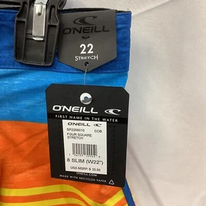 O'Neill Boys Swim Trunks Multicolor Four Square Stretch Drawstring Boardshort 22 - Picture 1 of 7
