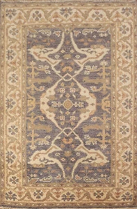 Traditional Oushak Indian Accent Rug Hand-Knotted Grey/ Ivory 4x6 ft - Picture 1 of 18